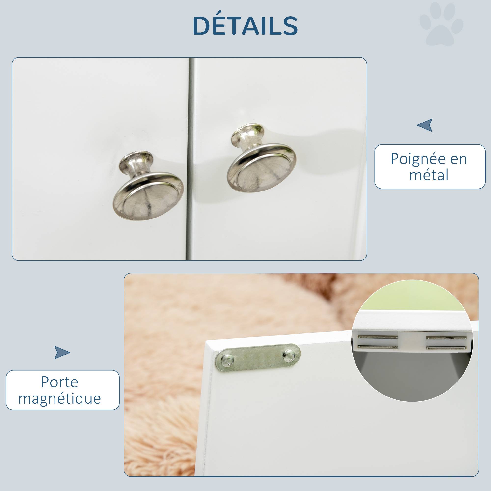Gamelles chiens surélevées gamelle double chien chat porte-gamelles 60 x 30 x 35,5 cm 2 gamelles 2L acier inox incluses bois blanc - Image 8