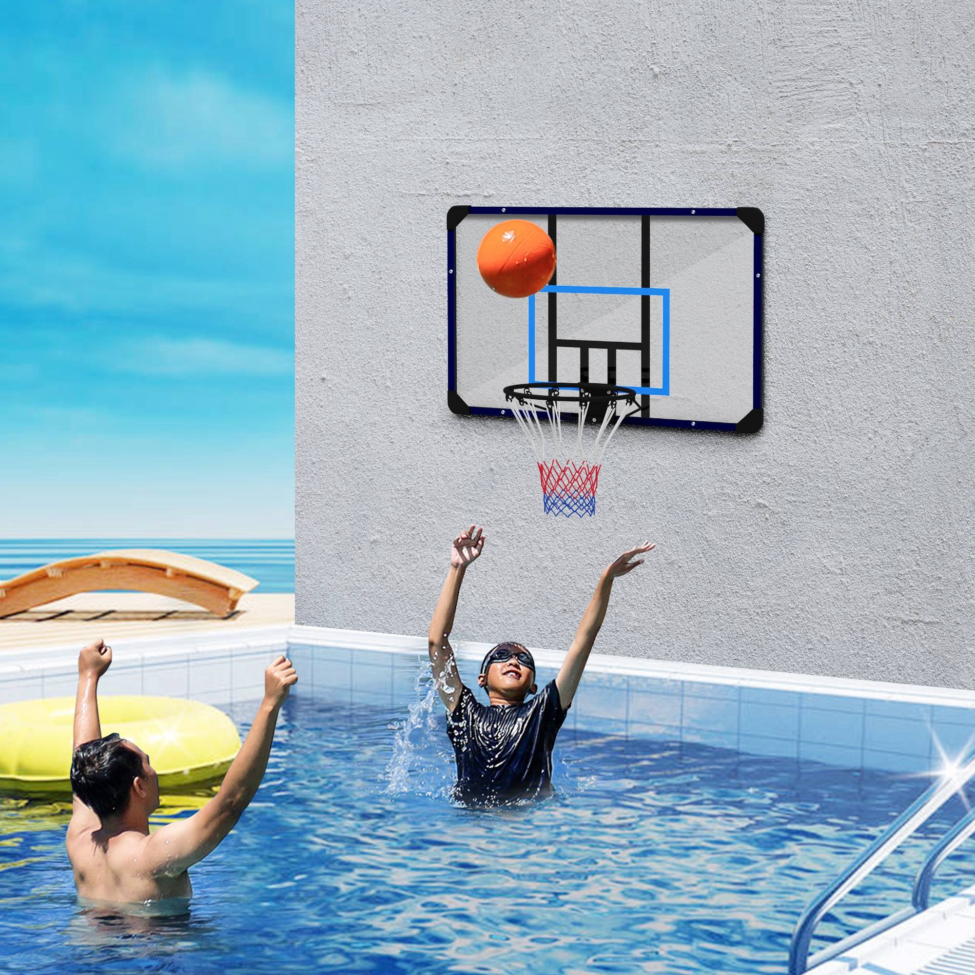 ComfortXL - Panier de basket mural acier noir 113 x 61 x 73 cm intérieur extérieur panneau renforcé filet résistant - Image 6