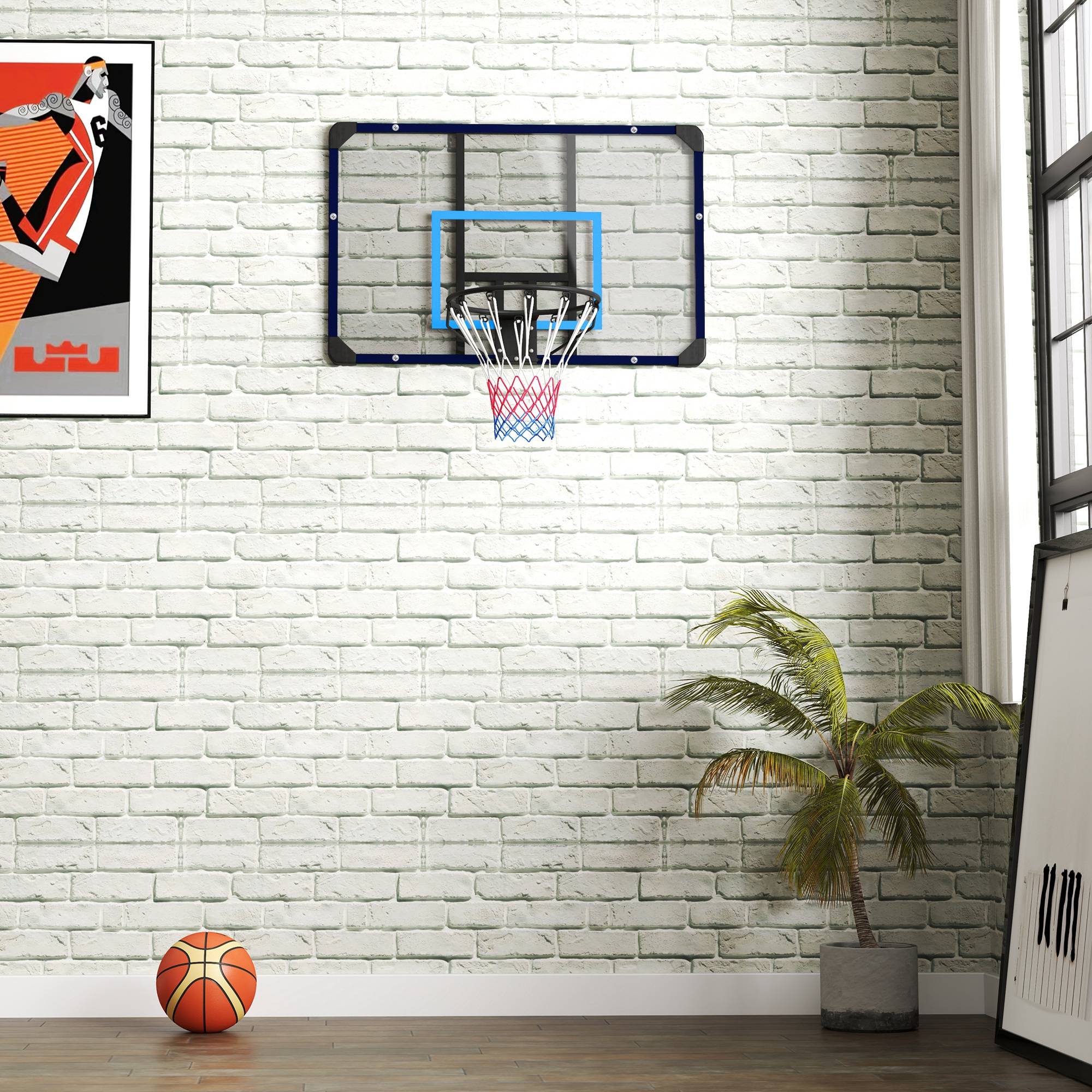 ComfortXL - Panier de basket mural acier noir 113 x 61 x 73 cm intérieur extérieur panneau renforcé filet résistant - Image 5