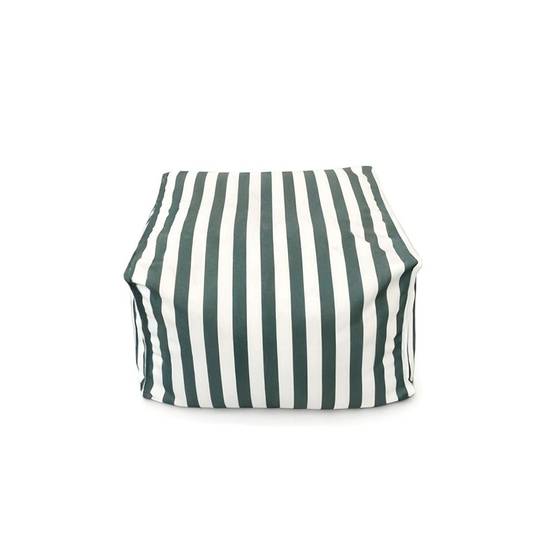 Pouf exterieur rayé vert déperlant 55x65x35 cm POSITANO - Image 1