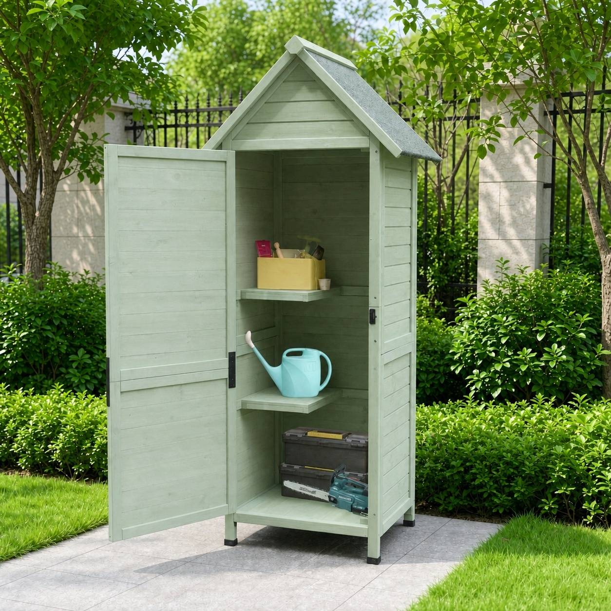 Armoire de Jardin Exterieur 3 Etageres Toit Asphalte Gris - Image 5