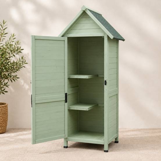 Armoire de Jardin Exterieur 3 Etageres Toit Asphalte Gris - Image 2
