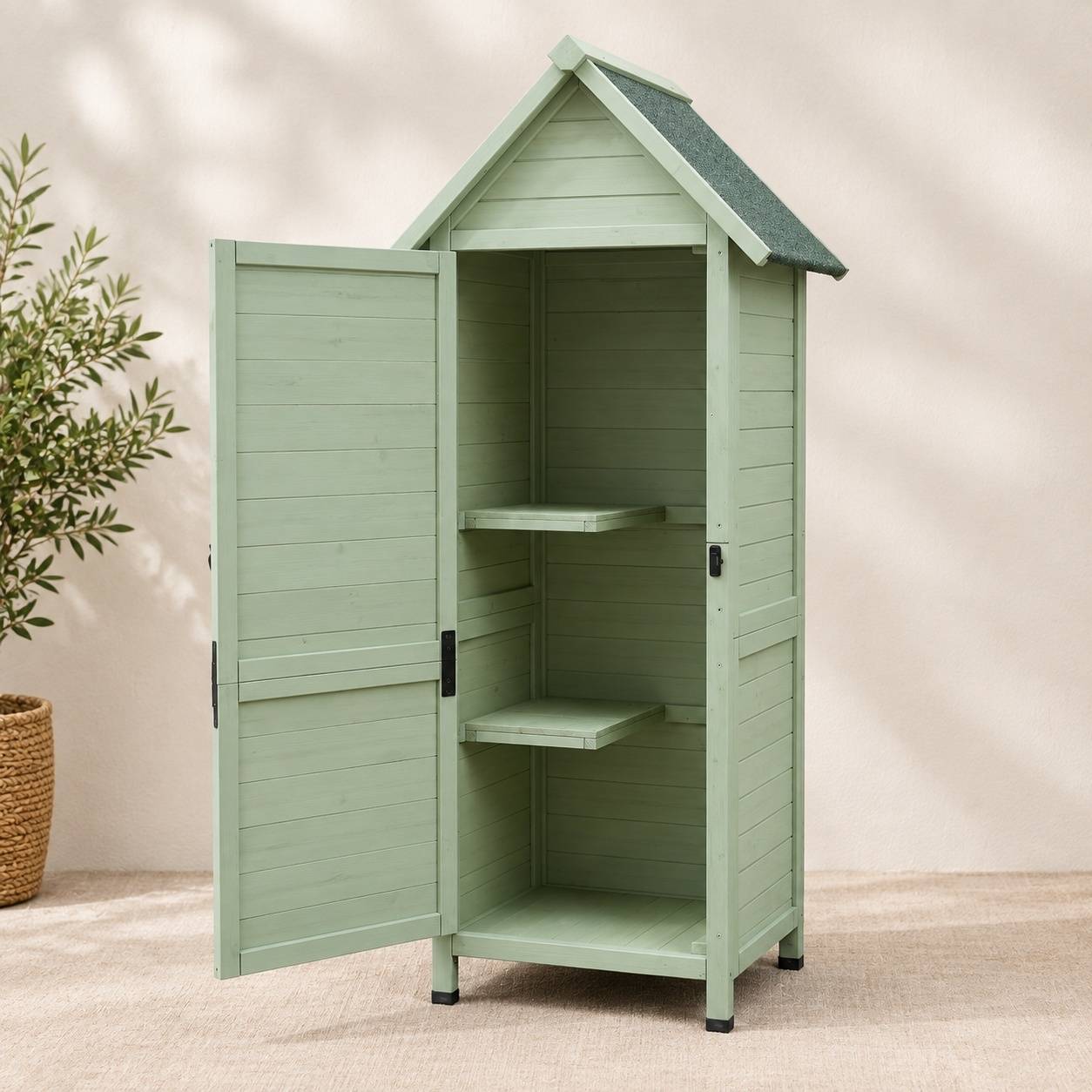 Armoire de Jardin Exterieur 3 Etageres Toit Asphalte Gris - Image 2