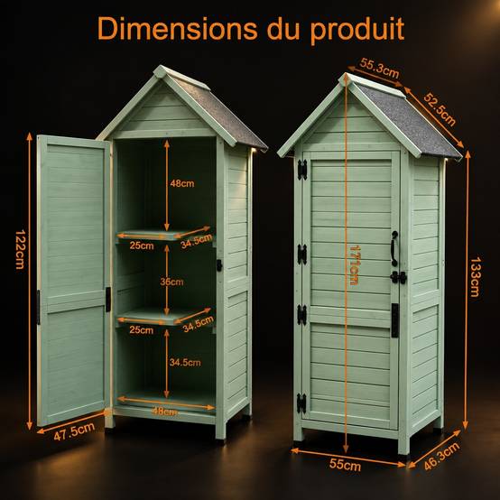 Armoire de Jardin Exterieur 3 Etageres Toit Asphalte Gris - Image 4