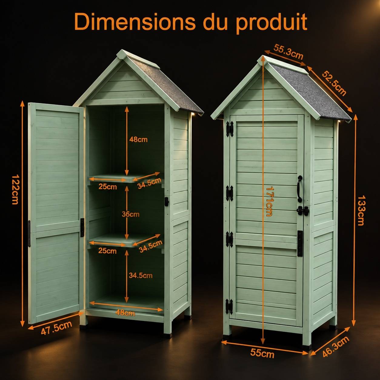 Armoire de Jardin Exterieur 3 Etageres Toit Asphalte Gris - Image 4