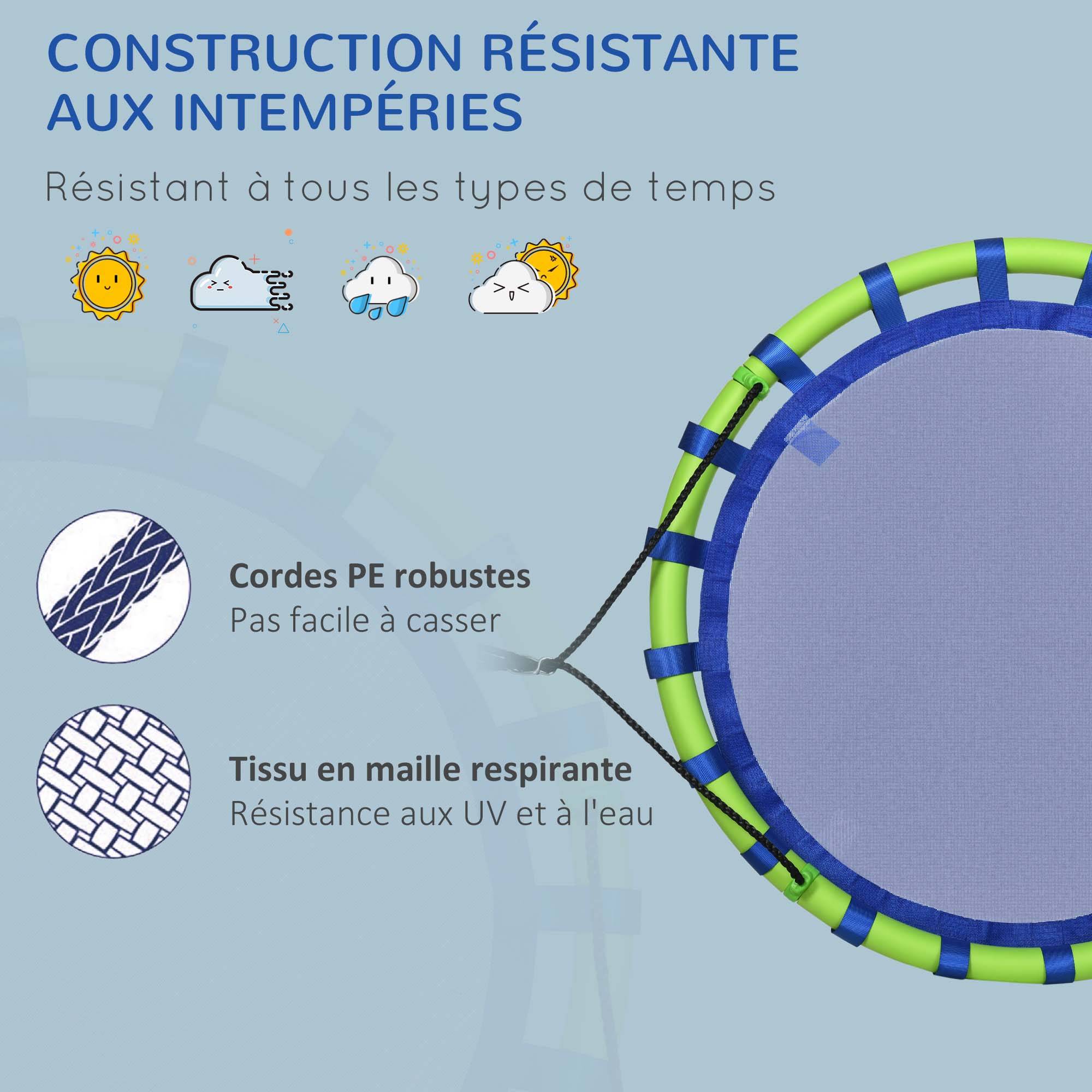 Balançoire nid d'oiseau ronde hauteur réglable à suspendre enfant adulte jardin capacité de charge 150 kg Ø 100 cm bleu - Image 8