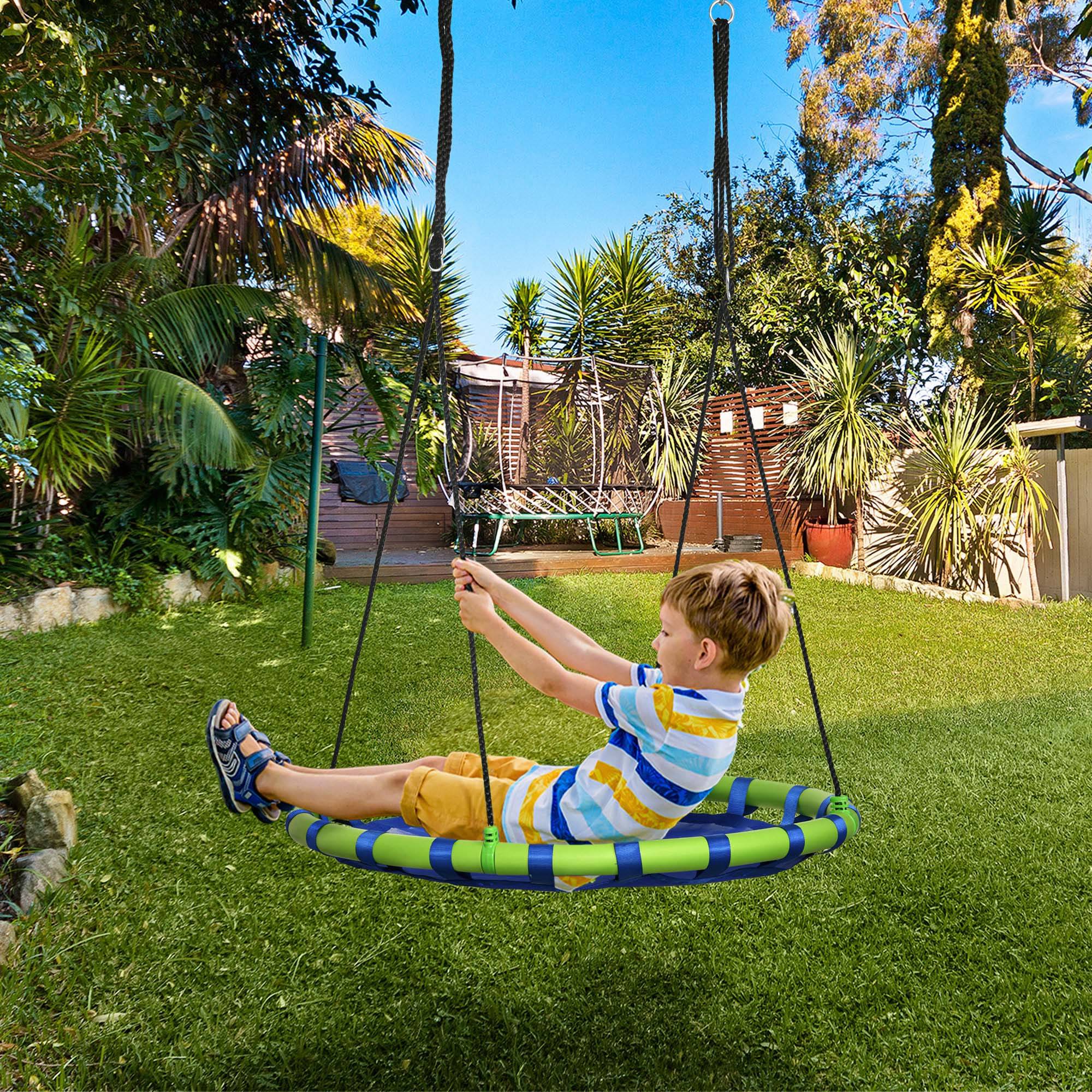 Balançoire nid d'oiseau ronde hauteur réglable à suspendre enfant adulte jardin capacité de charge 150 kg Ø 100 cm bleu - Image 3