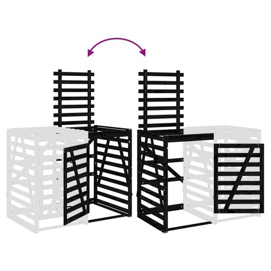 Abris pour poubelle 0.71m² - Abri à poubelles - Cache poubelle sur roulettes noir bois massif pin MAISON CHIC - Image 9