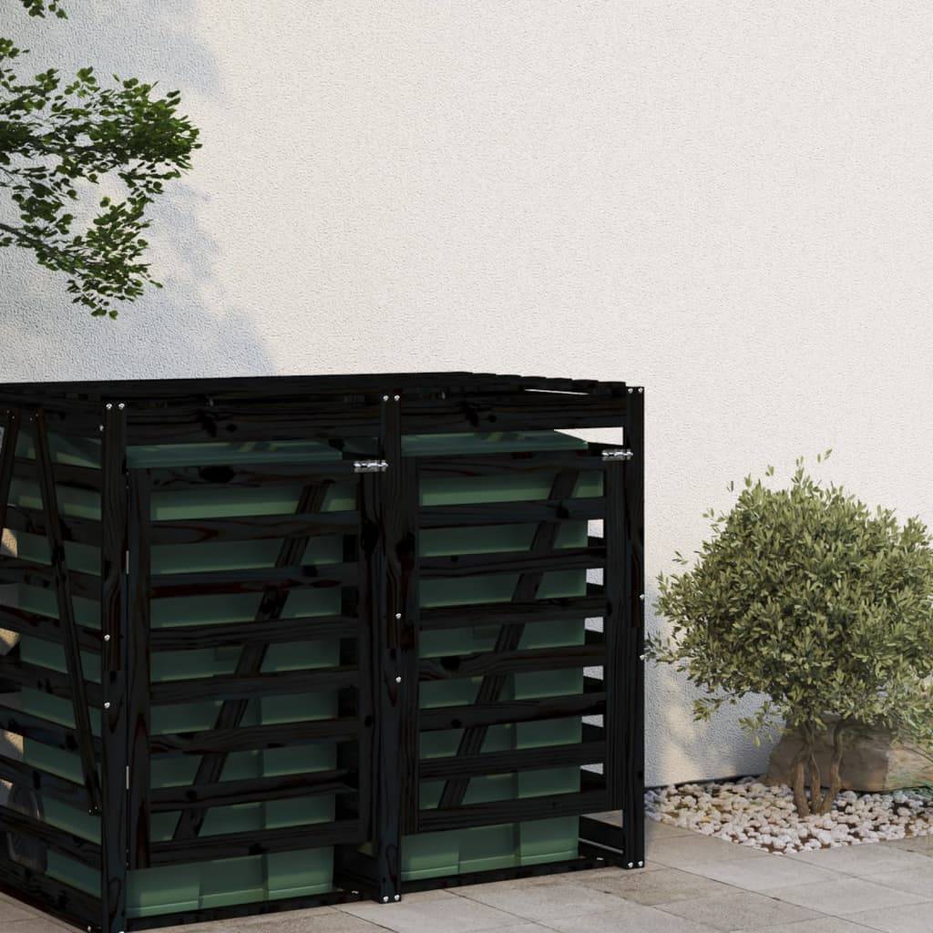 Abris pour poubelle 0.71m² - Abri à poubelles - Cache poubelle sur roulettes noir bois massif pin MAISON CHIC - Image 3