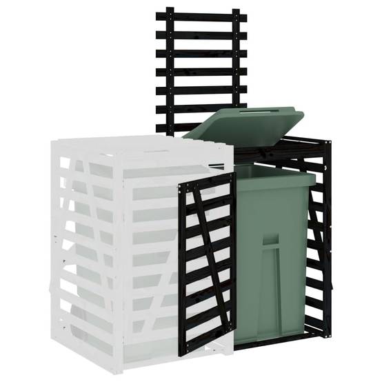 Abris pour poubelle 0.71m² - Abri à poubelles - Cache poubelle sur roulettes noir bois massif pin MAISON CHIC - Image 4