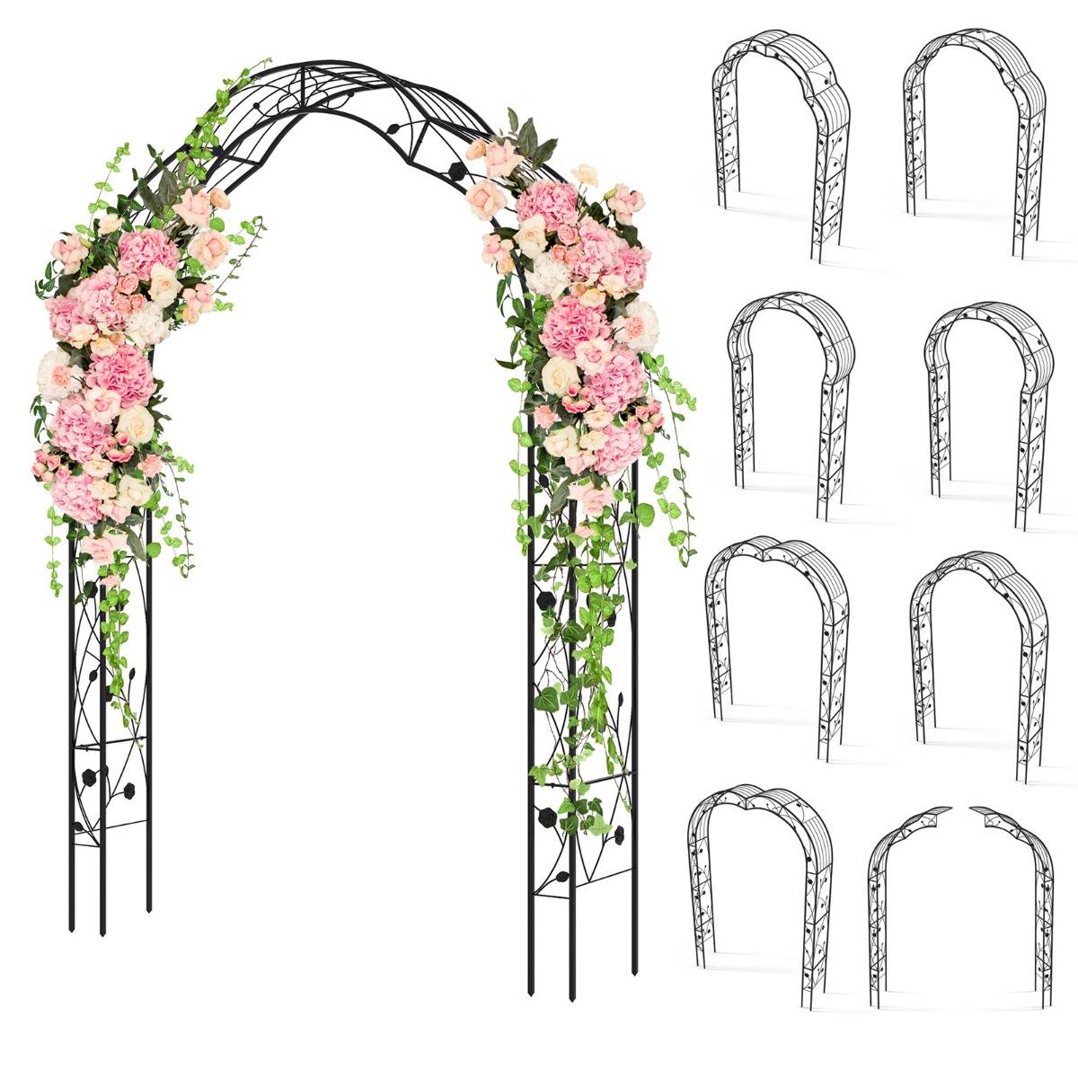 Arche de Jardin Treillis de Jardin en 2 Demi-arcs Extérieur pour Plantes Grimpantes 150x39x250CM Métal Noir - Image 1