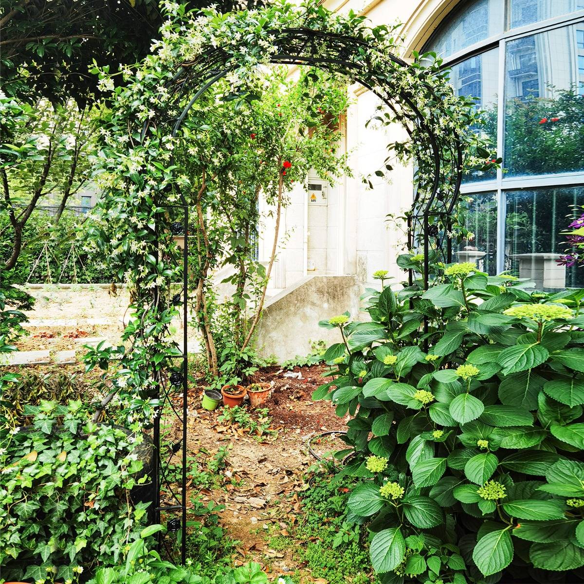 Arche de Jardin Treillis de Jardin en 2 Demi-arcs Extérieur pour Plantes Grimpantes 150x39x250CM Métal Noir - Image 2