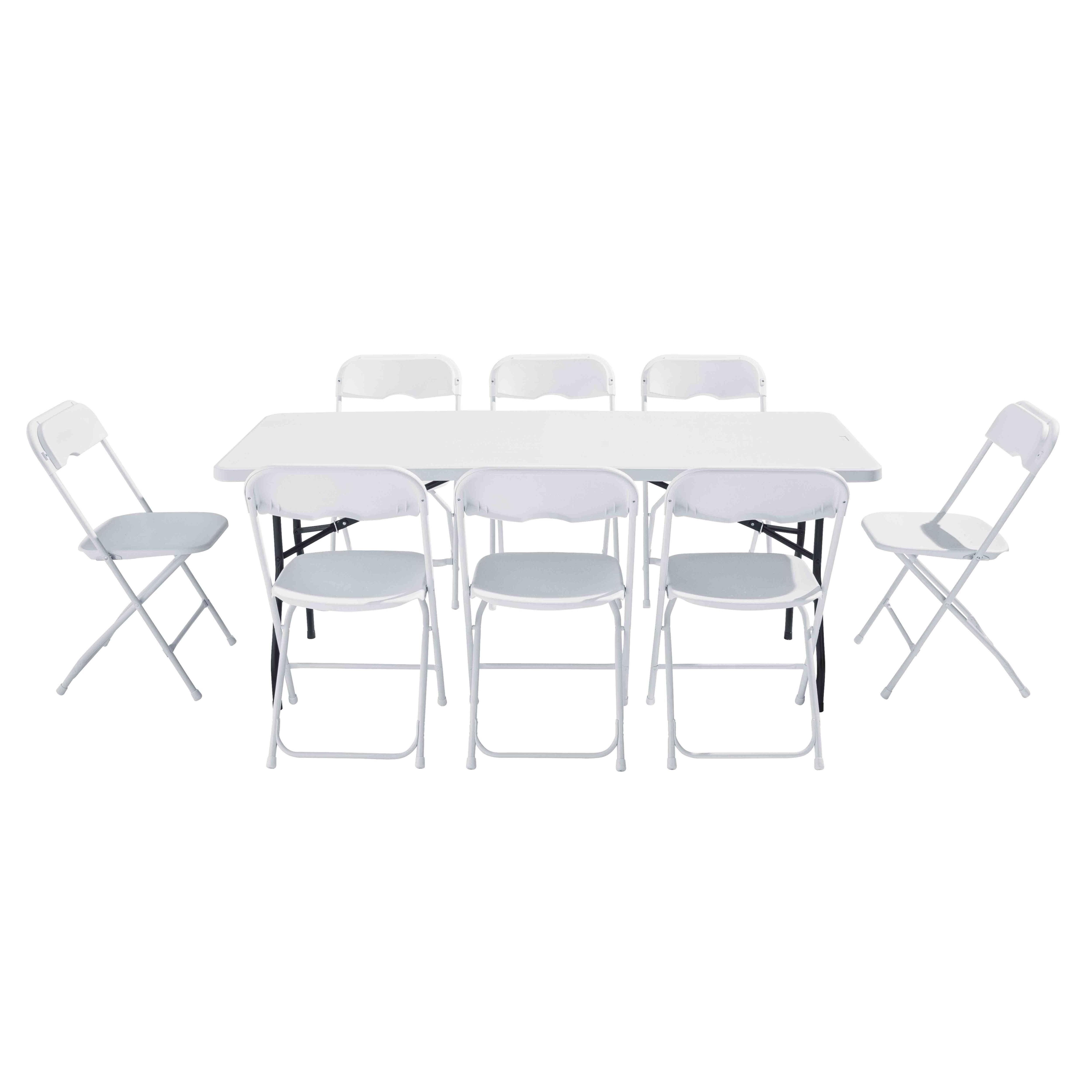 Oviala - Ensemble table et chaises pliantes de jardin - 8 places 180cm Blanc REKKEM - Oviala - Image 2