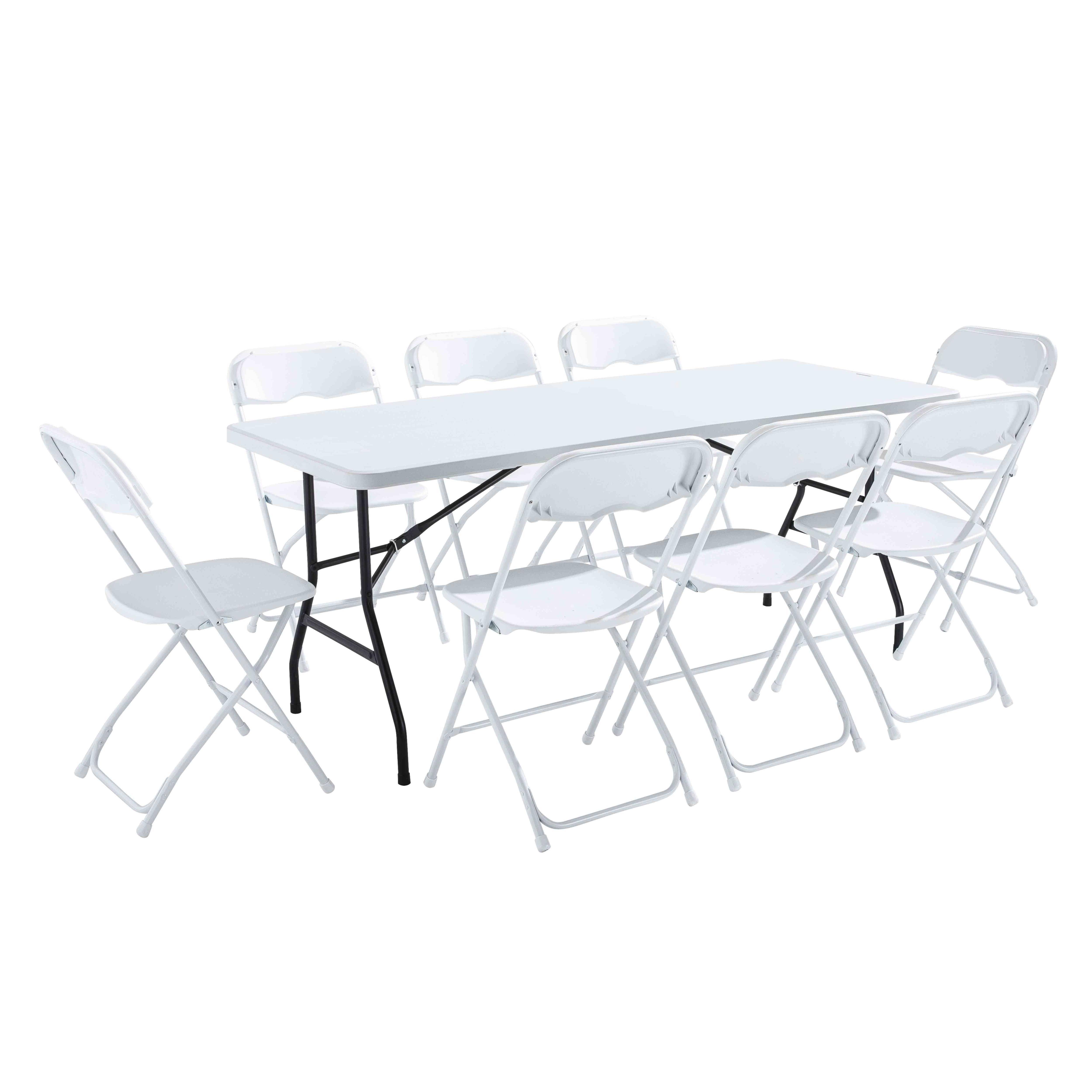 Oviala - Ensemble table et chaises pliantes de jardin - 8 places 180cm Blanc REKKEM - Oviala - Image 1