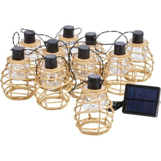 Guirlande solaire - SMART SOLAR - Lumina - 10 Leds - Faux rottin - Naturel - Image 1