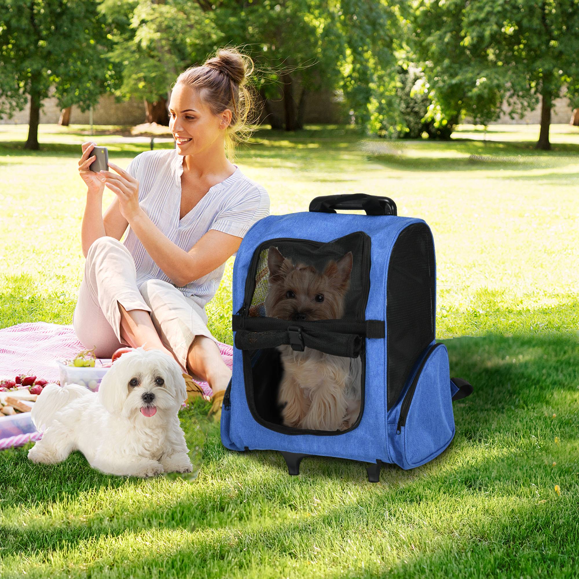 Sac transport à roulettes Tissus voyage trolley aérations multiples 42x25x55cm bleu - ComfortXL Outdoor Living - Image 3