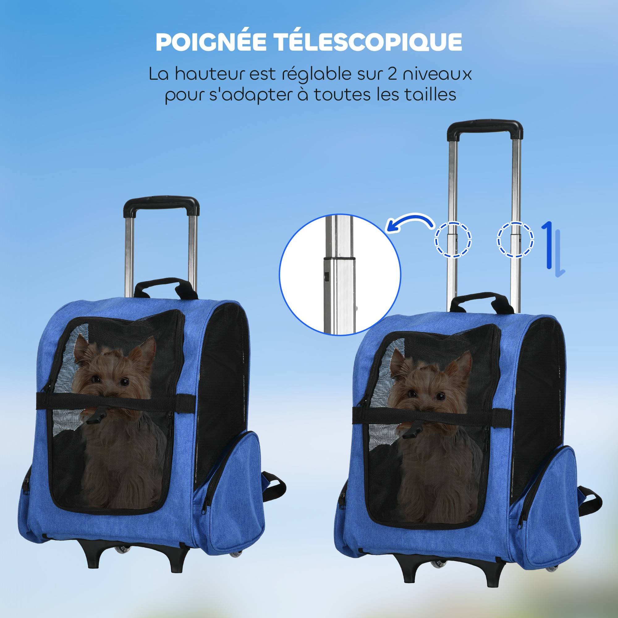 Sac transport à roulettes Tissus voyage trolley aérations multiples 42x25x55cm bleu - ComfortXL Outdoor Living - Image 7