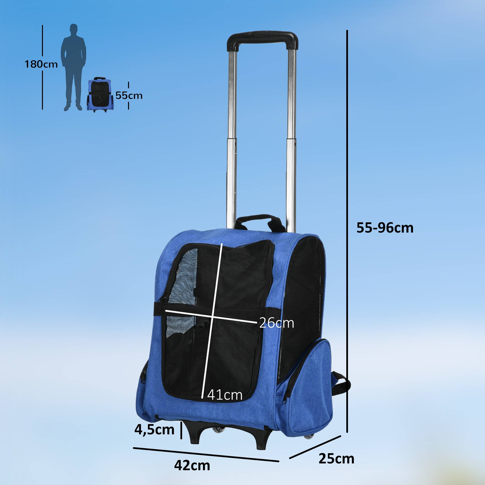Sac transport à roulettes Tissus voyage trolley aérations multiples 42x25x55cm bleu - ComfortXL Outdoor Living - Image 5