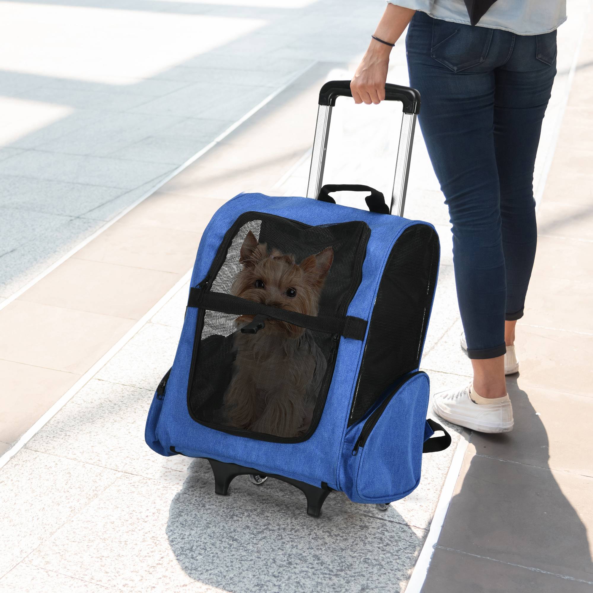 Sac transport à roulettes Tissus voyage trolley aérations multiples 42x25x55cm bleu - ComfortXL Outdoor Living - Image 4