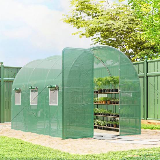 ComfortXL - Serre tunnel de jardin PE acier galvanisé 2 x 3 x 2 m verte potager porte 6 fenêtres - ComfortXL Outdoor Living - Image 4