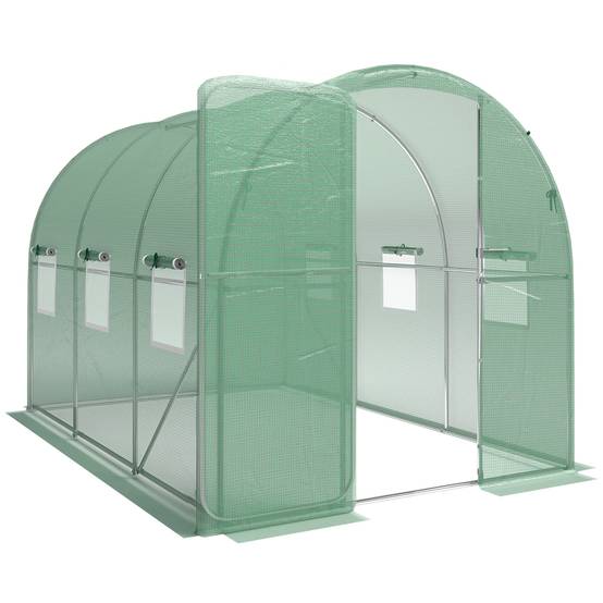 ComfortXL - Serre tunnel de jardin PE acier galvanisé 2 x 3 x 2 m verte potager porte 6 fenêtres - ComfortXL Outdoor Living - Image 2