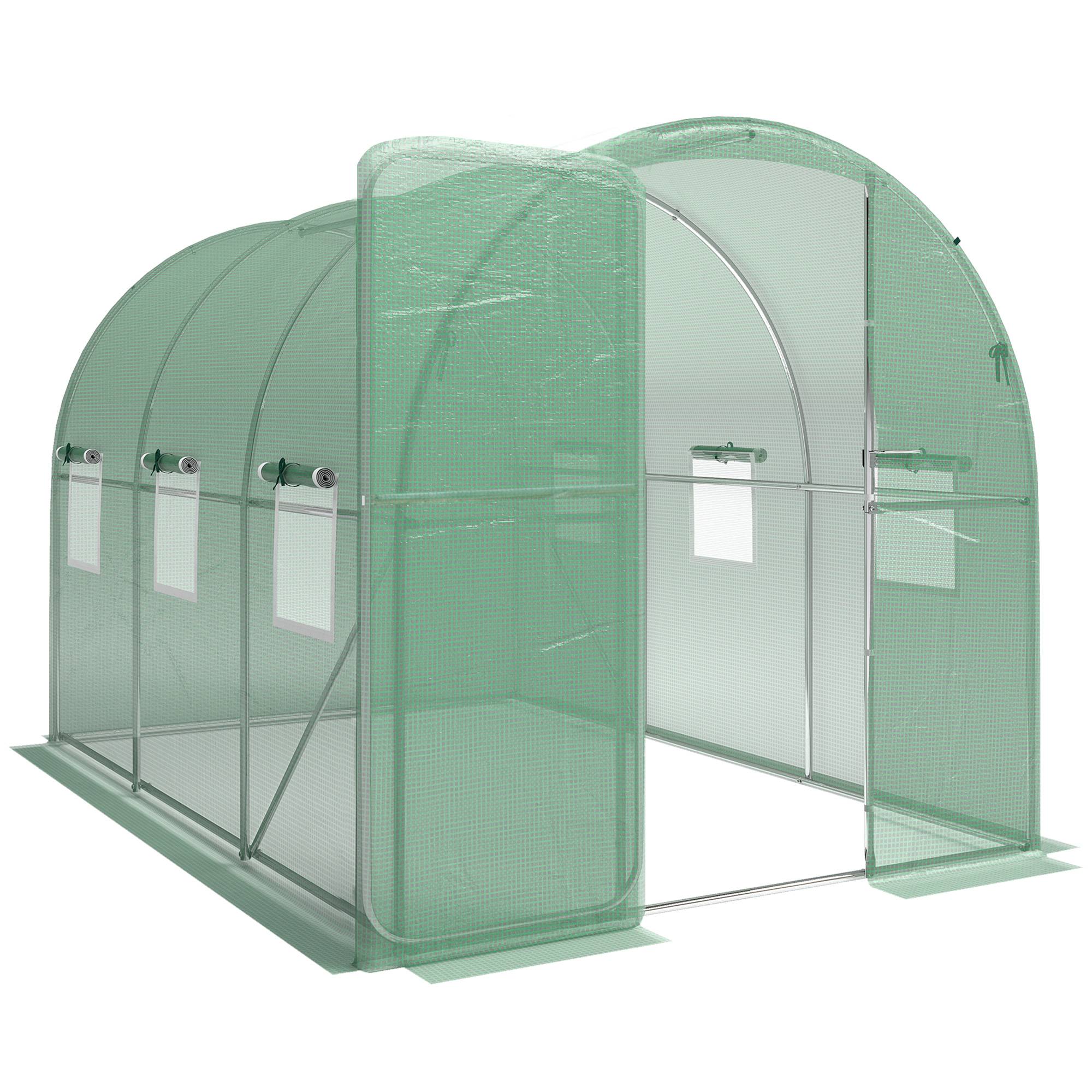 ComfortXL - Serre tunnel de jardin PE acier galvanisé 2 x 3 x 2 m verte potager porte 6 fenêtres - ComfortXL Outdoor Living - Image 2