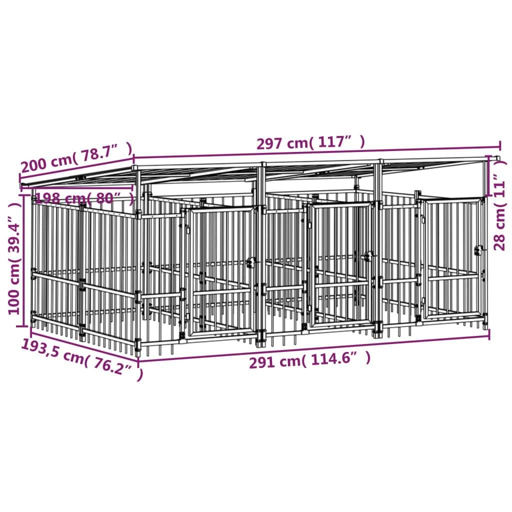 Vidaxl - Chenil d'extérieur avec toit pour chiens Acier 5,63 m² vidaXL 3124590 - Image 3