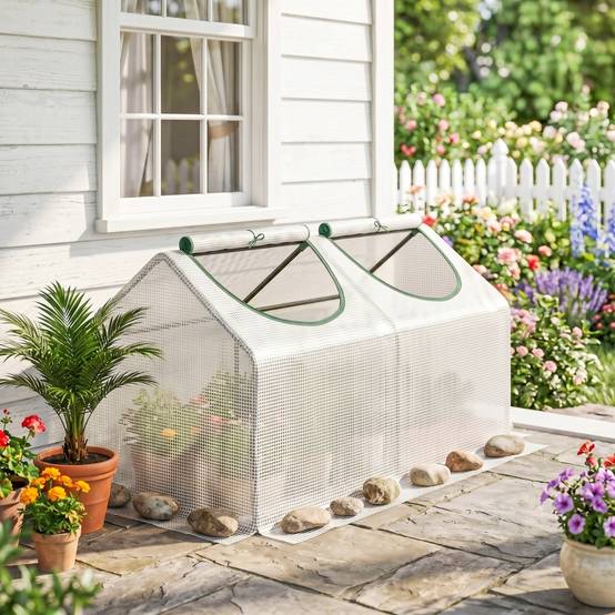 ComfortXL - Serre de jardin en acier et PE 120 x 60 x 60 cm blanche pour potager protection pluie UV - ComfortXL Outdoor Living - Image 1
