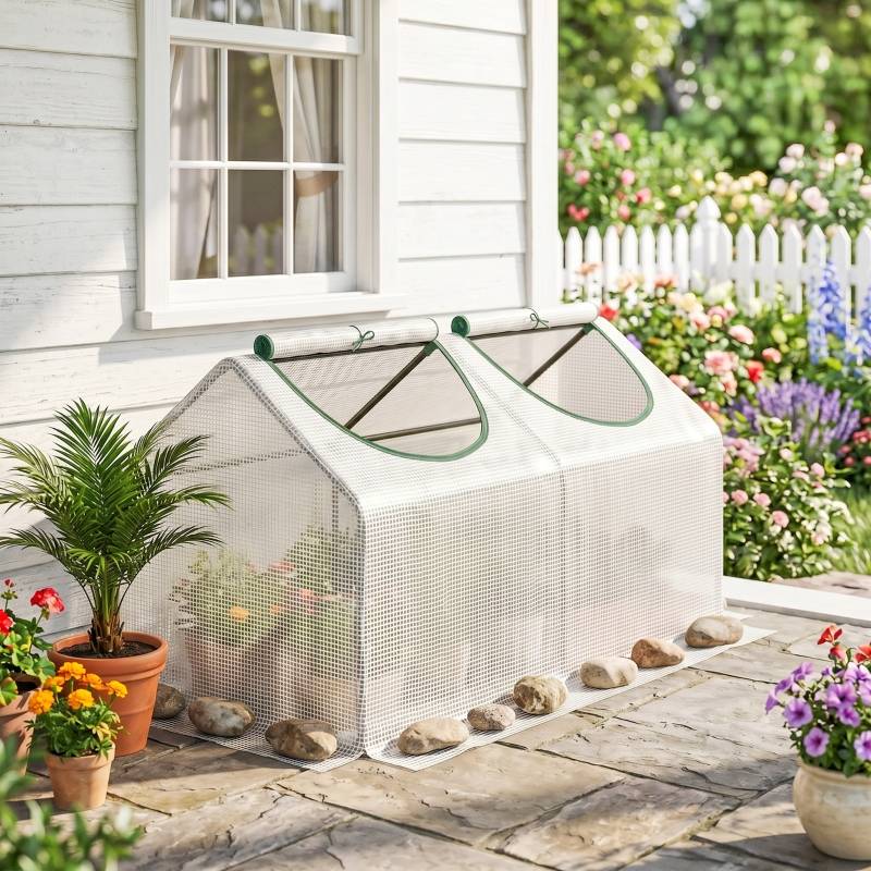 ComfortXL - Serre de jardin en acier et PE 120 x 60 x 60 cm blanche pour potager protection pluie UV - ComfortXL Outdoor Living - Image 1