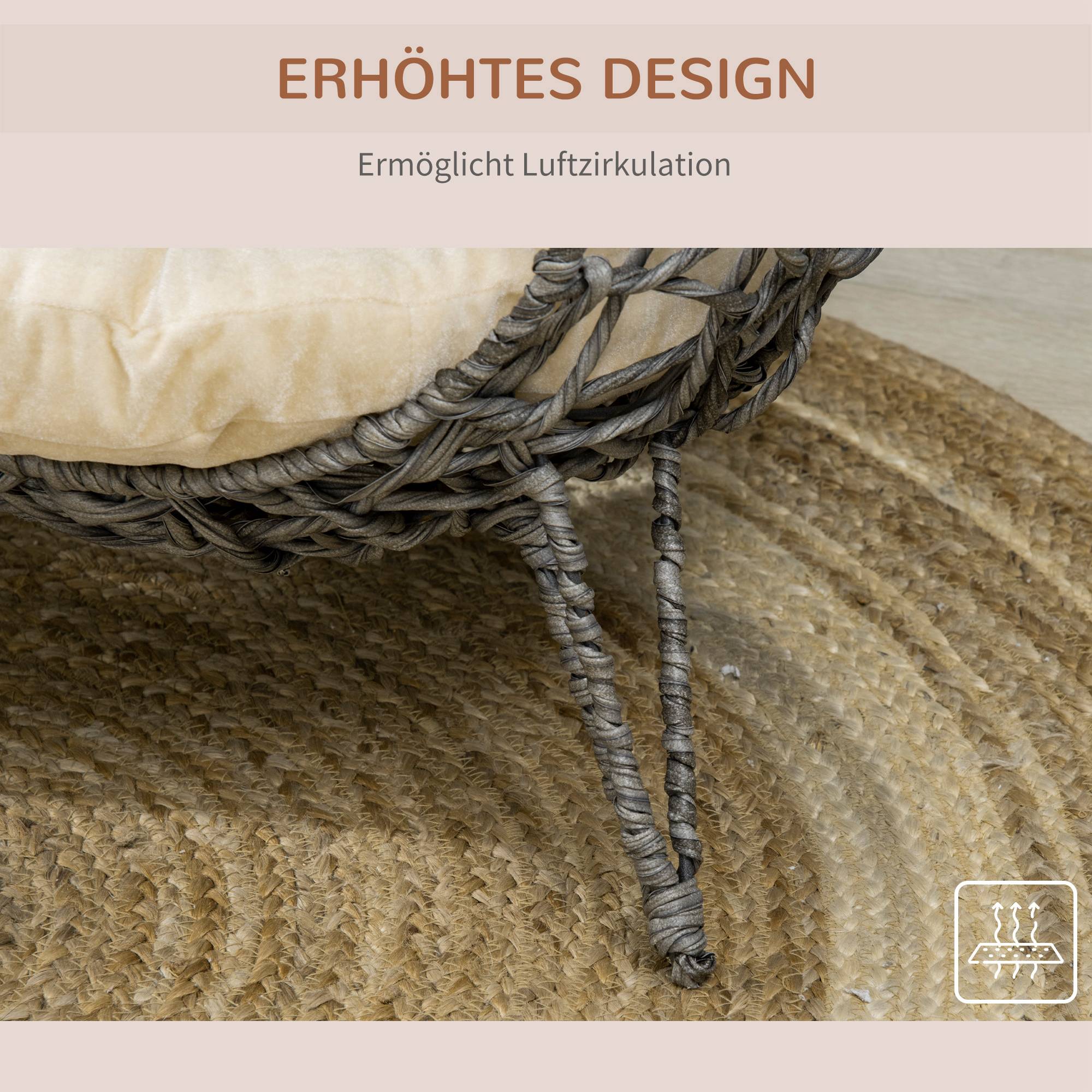 Sans Marque - Maison Rotin avec coussin couchage chat cachette pieds surélevés Gris argent Ø52x58cm - Image 9