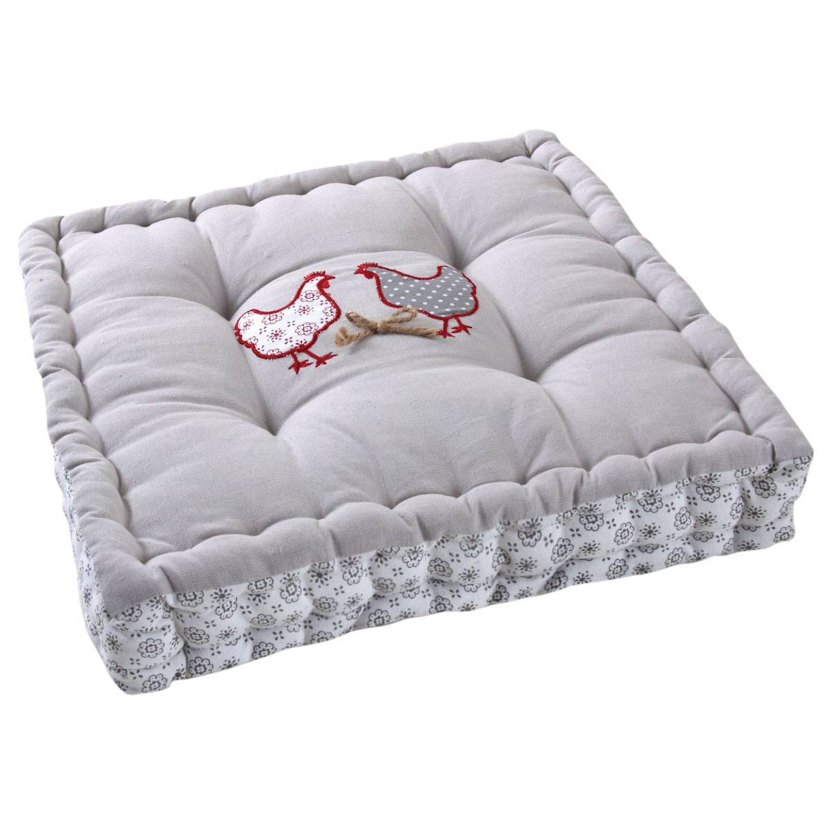 Aubry Gaspard - Coussin carré en coton et lin Poule - Image 1
