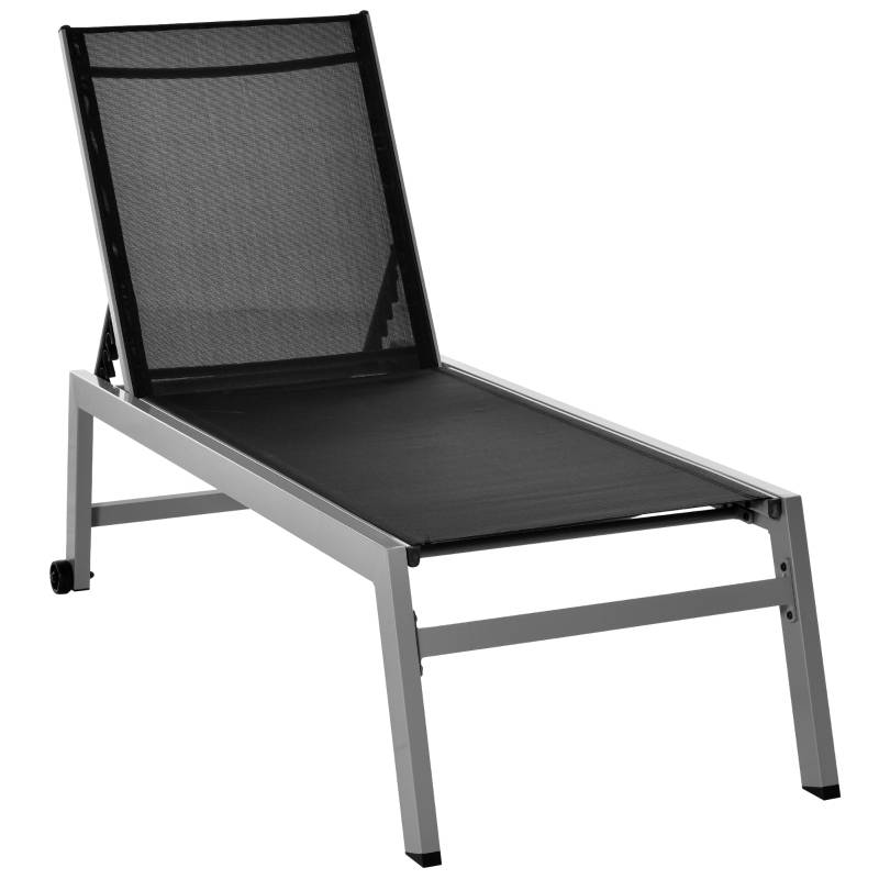 Transat bain de soleil aluminium jardin terrasse dossier réglable roues 202x65cm noir - ComfortXL Outdoor Living - Image 2