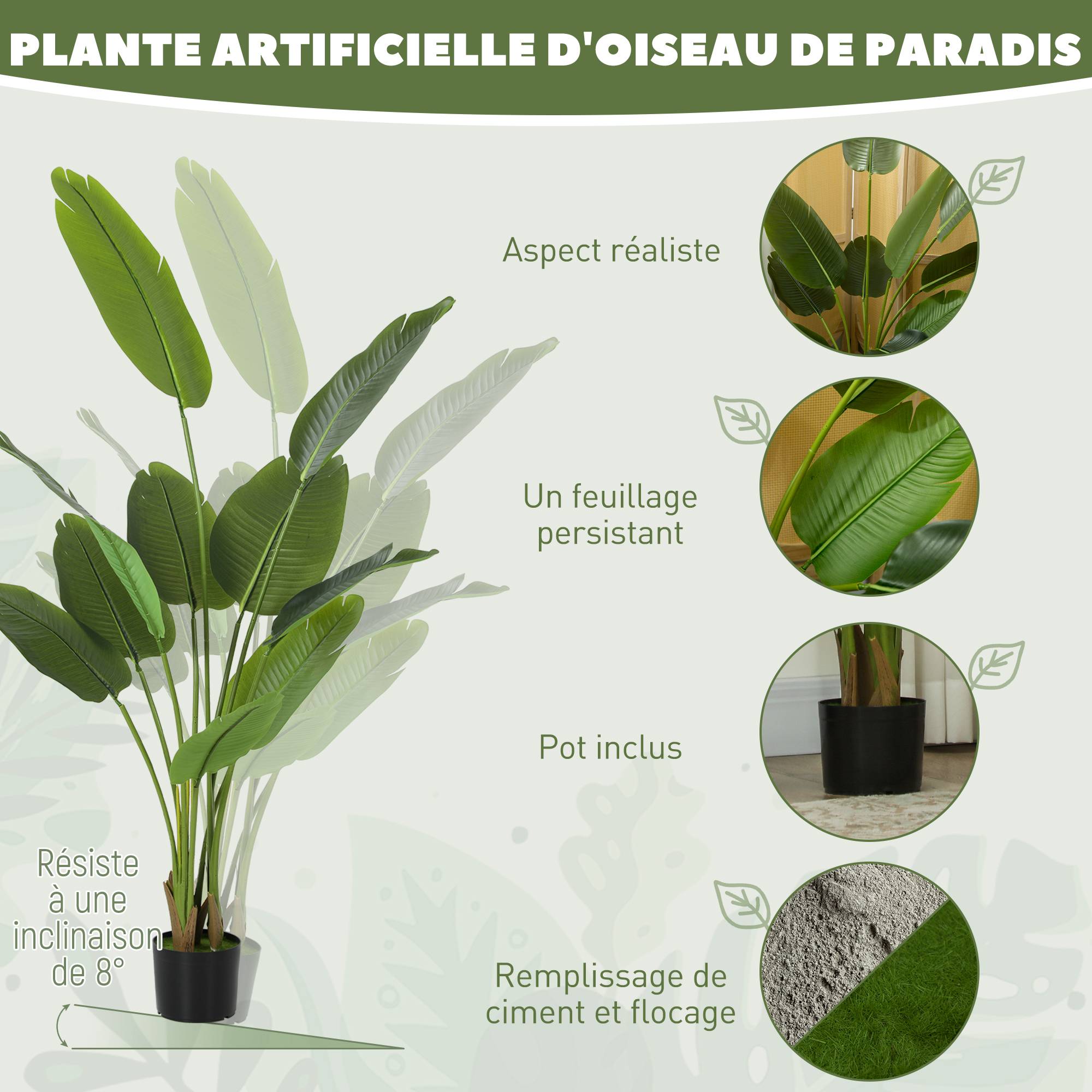 Plante artificielle intérieure 160 cm, arbre artificiel avec pot en plastique et terreau floqué - Image 6