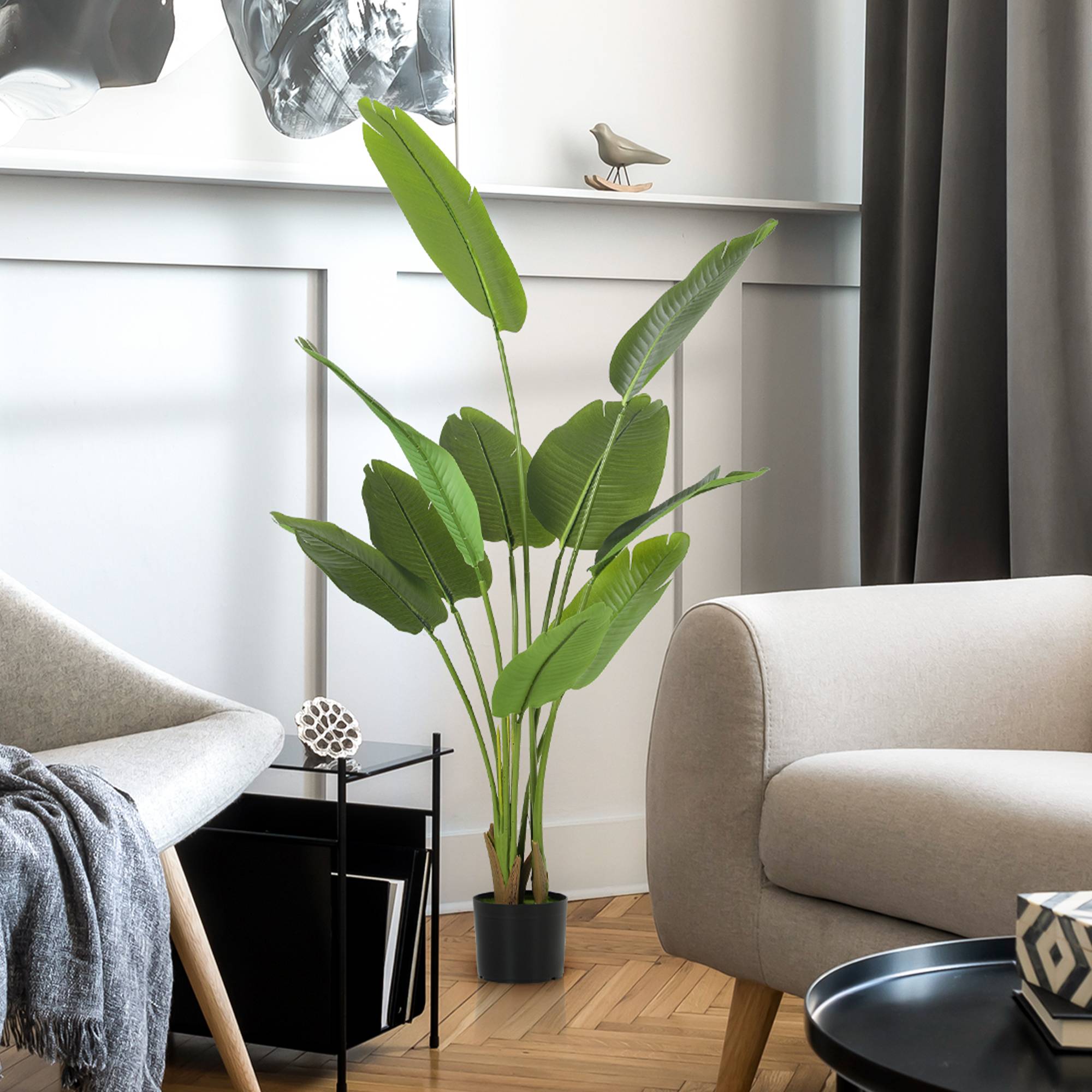 Plante artificielle intérieure 160 cm, arbre artificiel avec pot en plastique et terreau floqué - Image 9