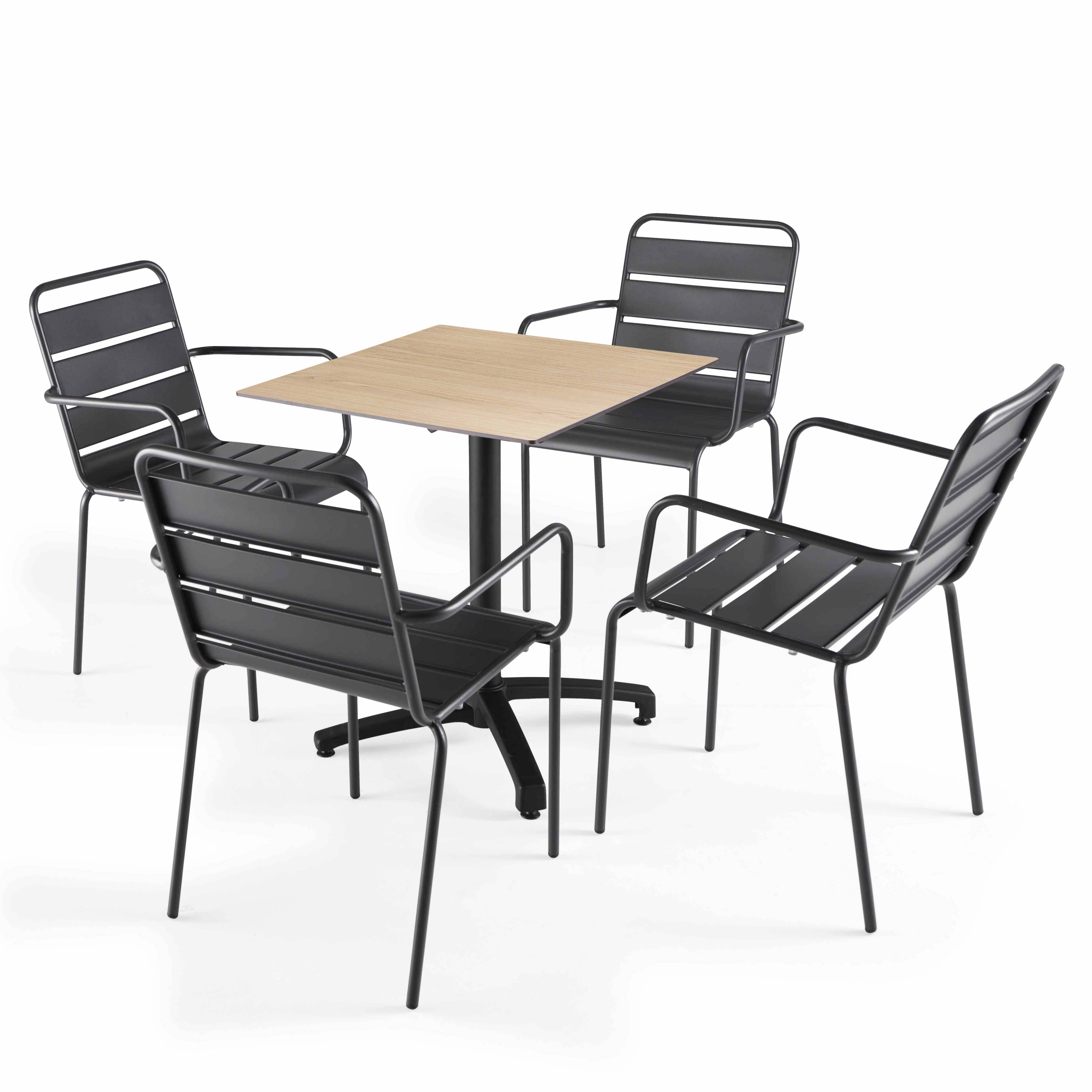 Oviala - Ensemble table de terrasse stratifié chene naturel et 4 fauteuils gris - Oviala - Image 1