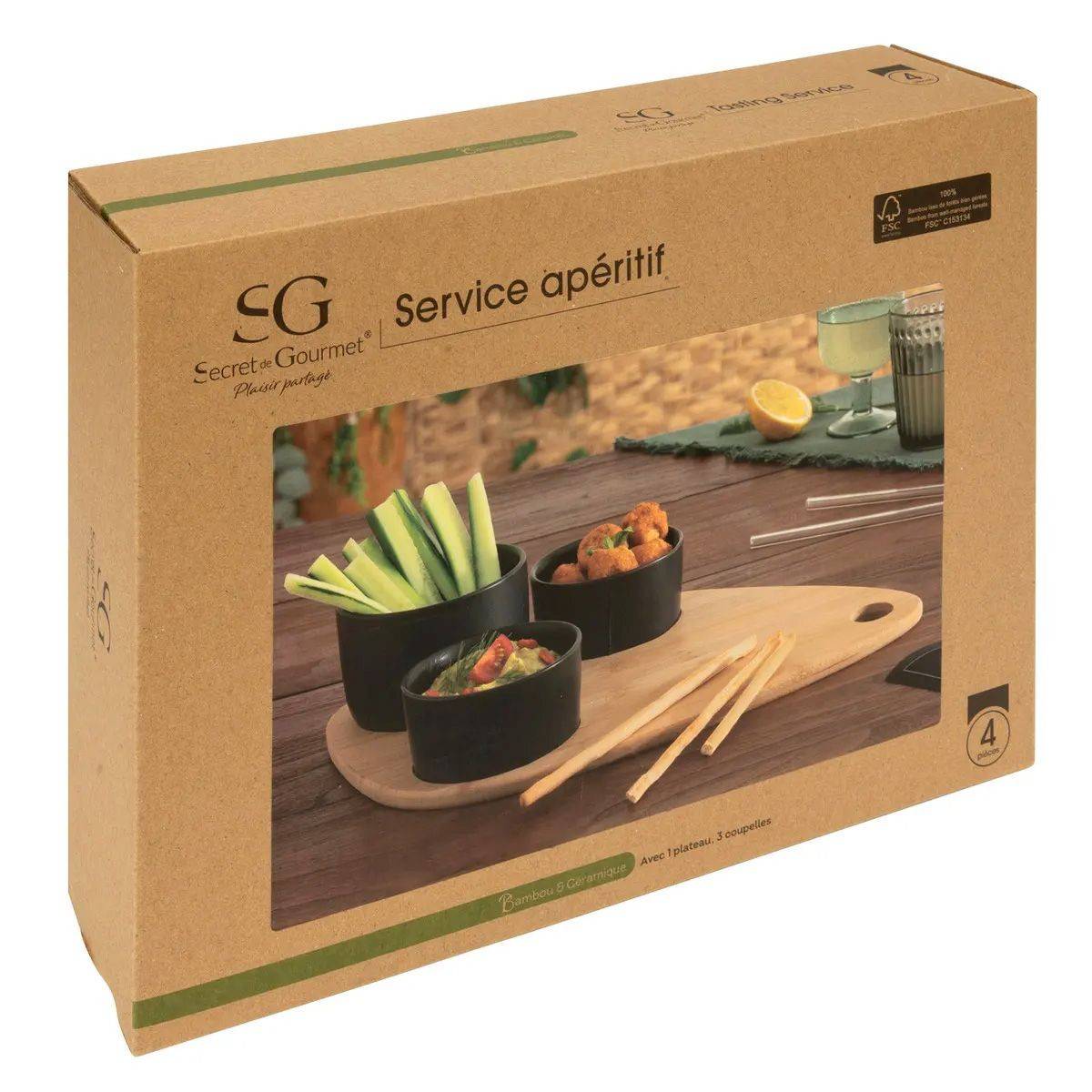 Service Apéritif 4 Pièces "Bambou" 35cm Noir - Image 6