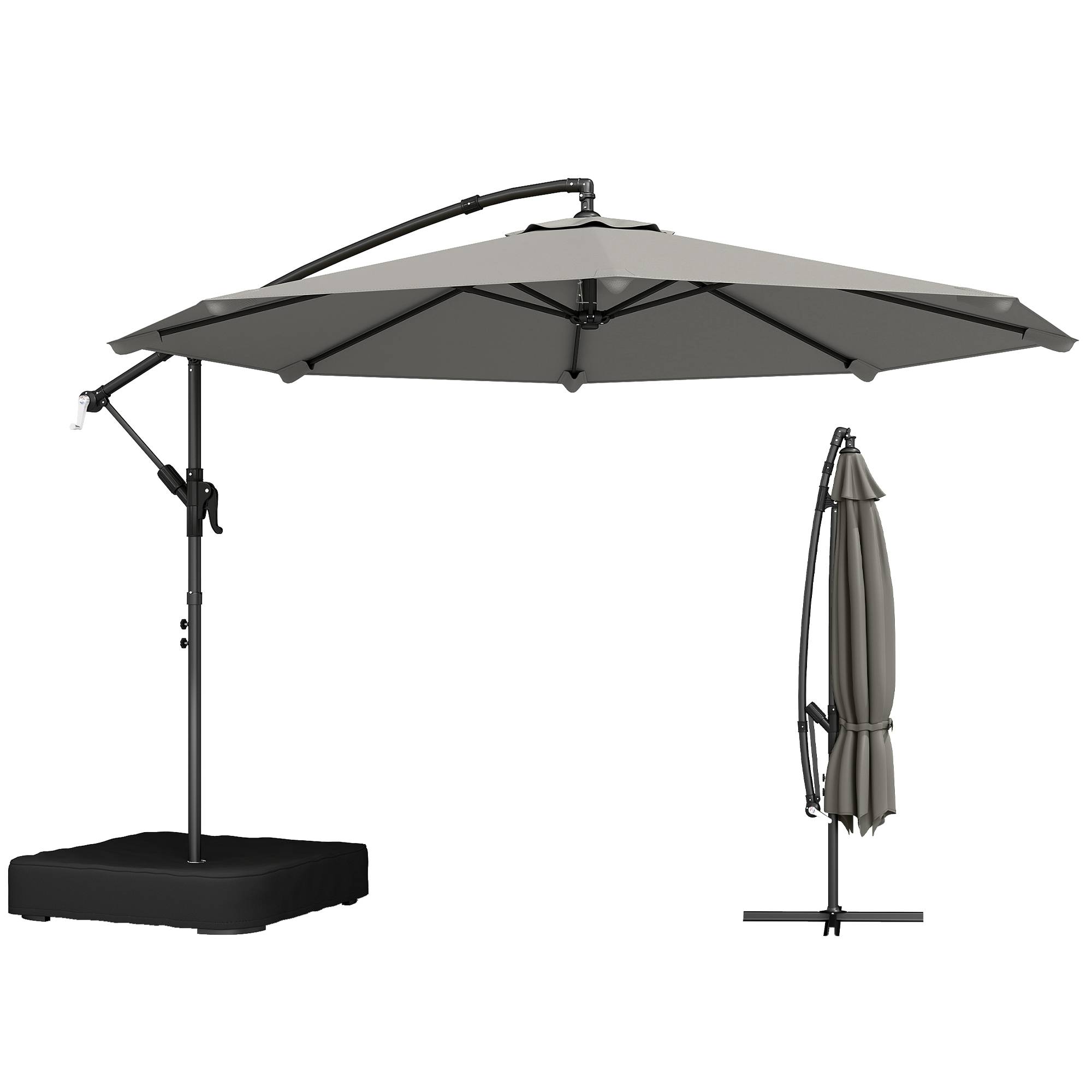 Outsunny - Parasol déporté rotatif 360° et manivelle - base et sac sable inclus - métal - Ø3m - gris - Outsunny - Image 5