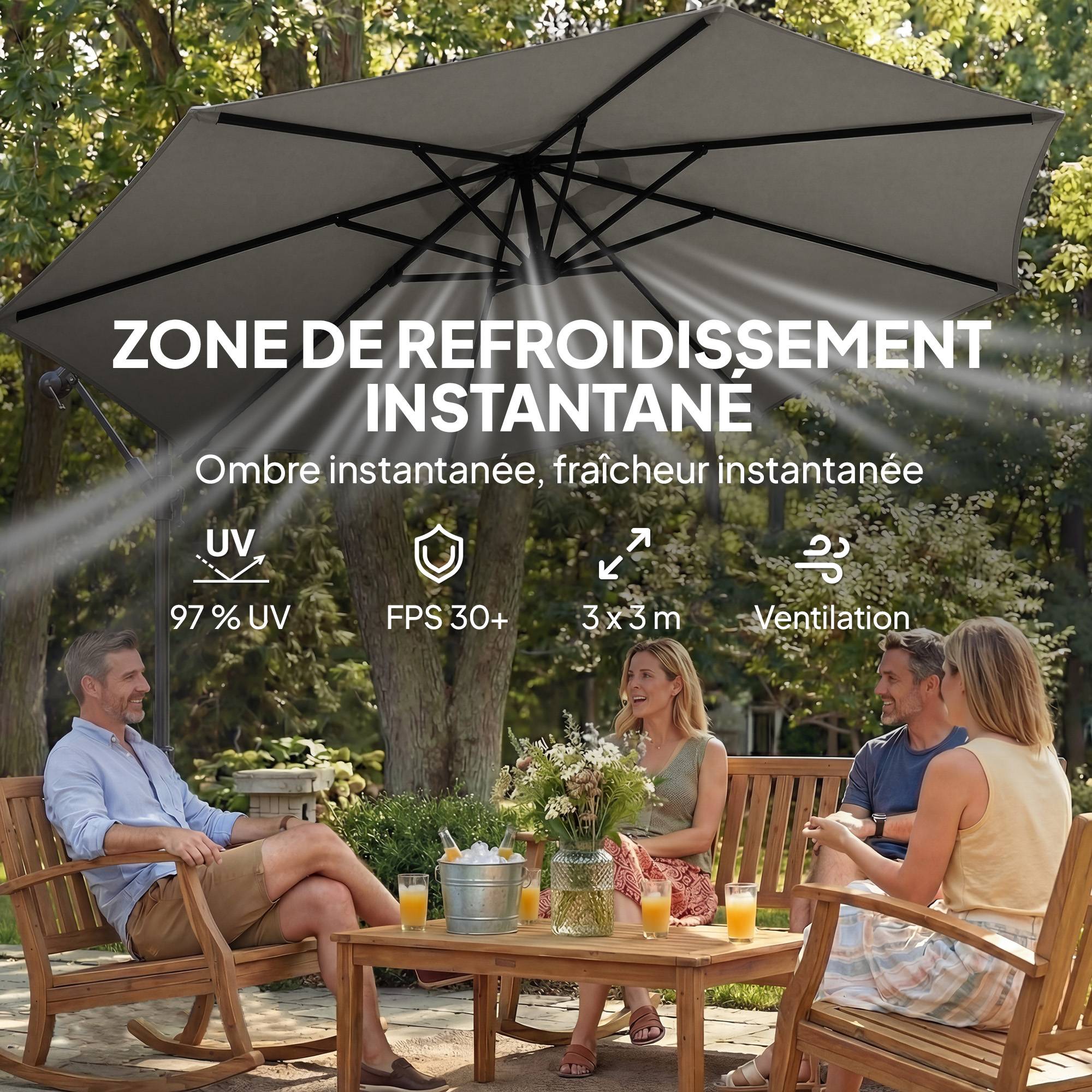 Outsunny - Parasol déporté rotatif 360° et manivelle - base et sac sable inclus - métal - Ø3m - gris - Outsunny - Image 8