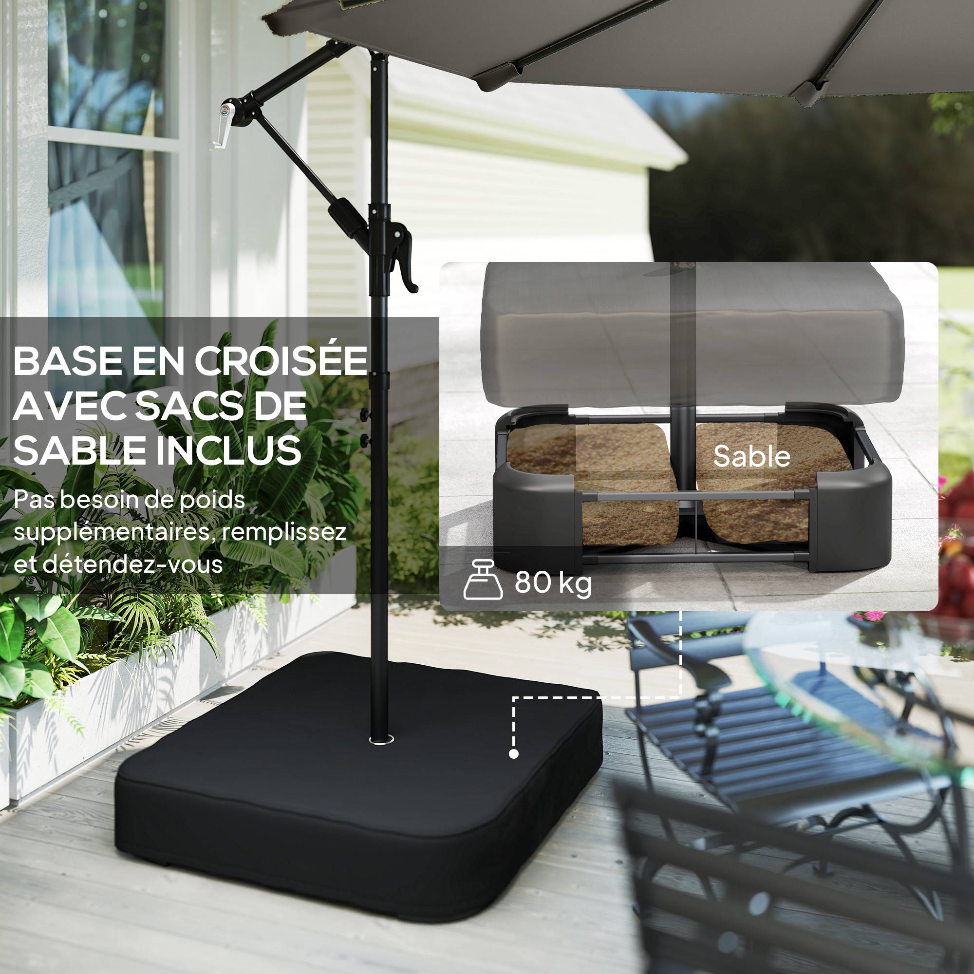 Outsunny - Parasol déporté rotatif 360° et manivelle - base et sac sable inclus - métal - Ø3m - gris - Outsunny - Image 7
