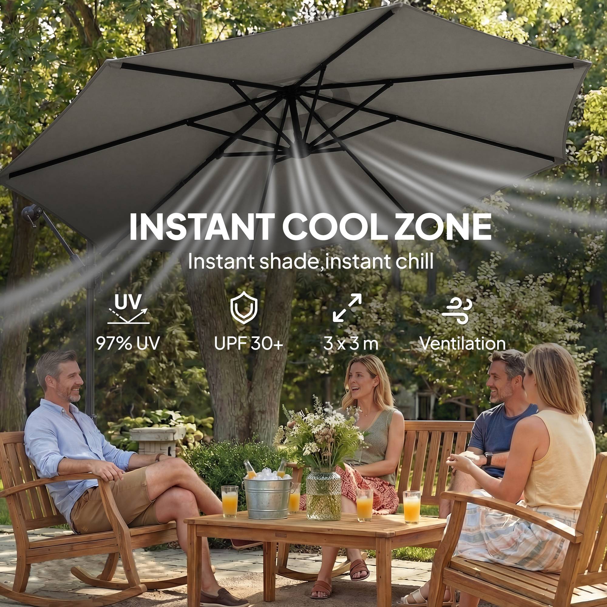 Outsunny - Parasol déporté rotatif 360° et manivelle - base et sac sable inclus - métal - Ø3m - gris - Outsunny - Image 9