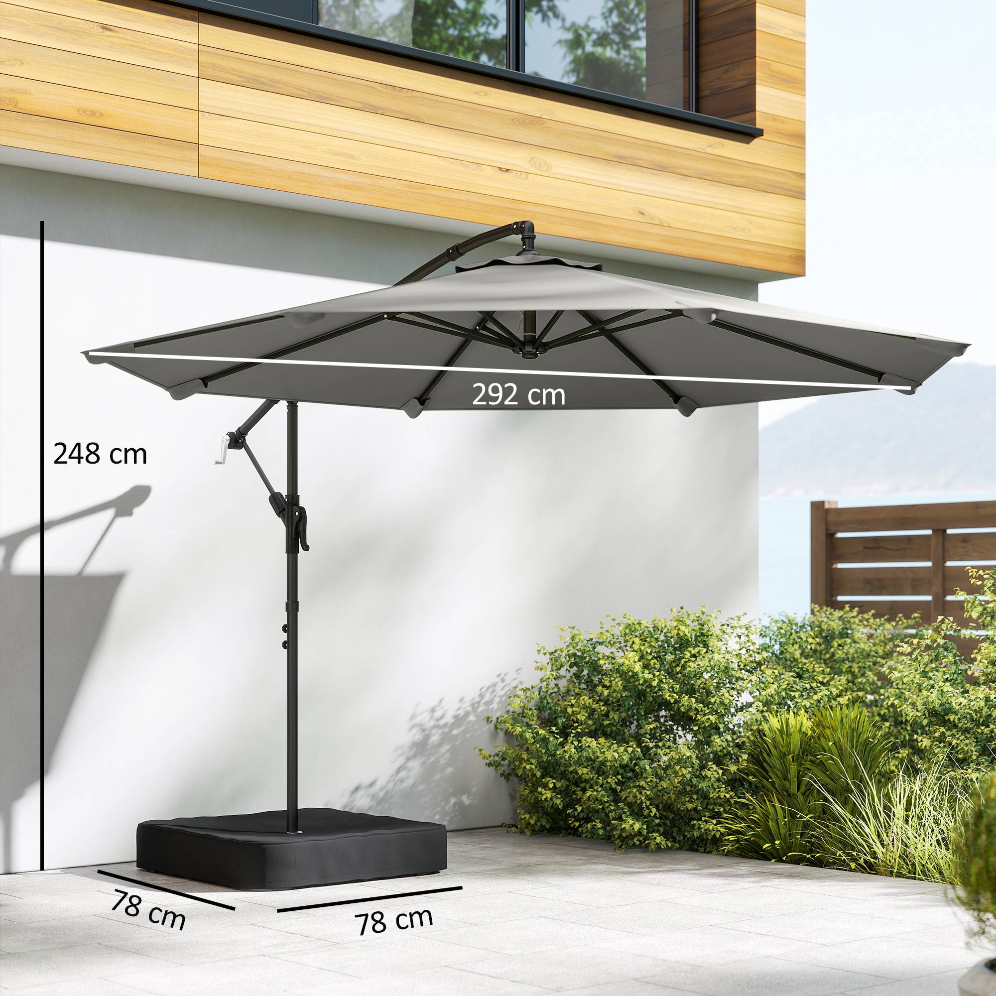 Outsunny - Parasol déporté rotatif 360° et manivelle - base et sac sable inclus - métal - Ø3m - gris - Outsunny - Image 3