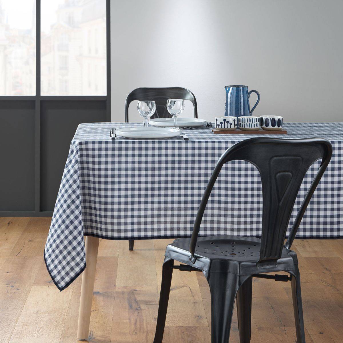Nappe Antitache Imprimé "Vichy" 150x150cm Bleu - Image 3