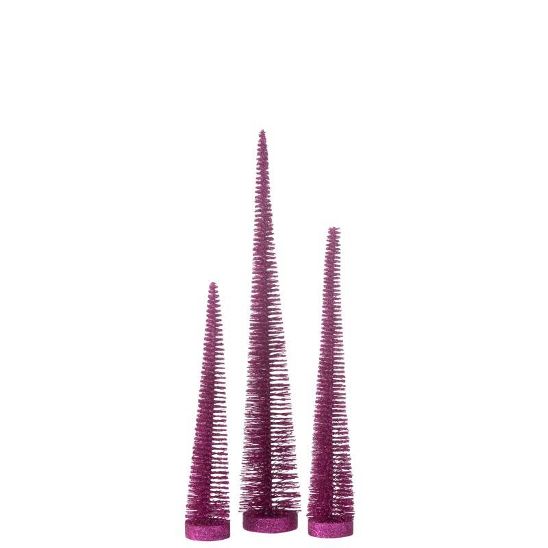 J-Line - Lot de 3 sapin de Noël artificiel en plastique rose 10x10x41 cm - J-Line - Image 4
