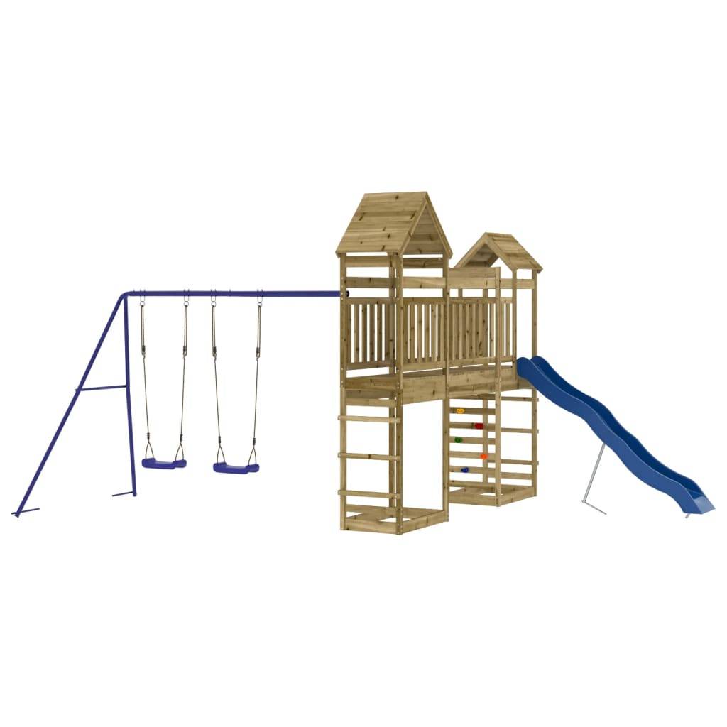 Helloshop26 - Aire de jeux d'extérieur balançoires toboggan portiques robuste jeux jardin 492 x 360 x 264 cm bois de pin imprégné - Image 3