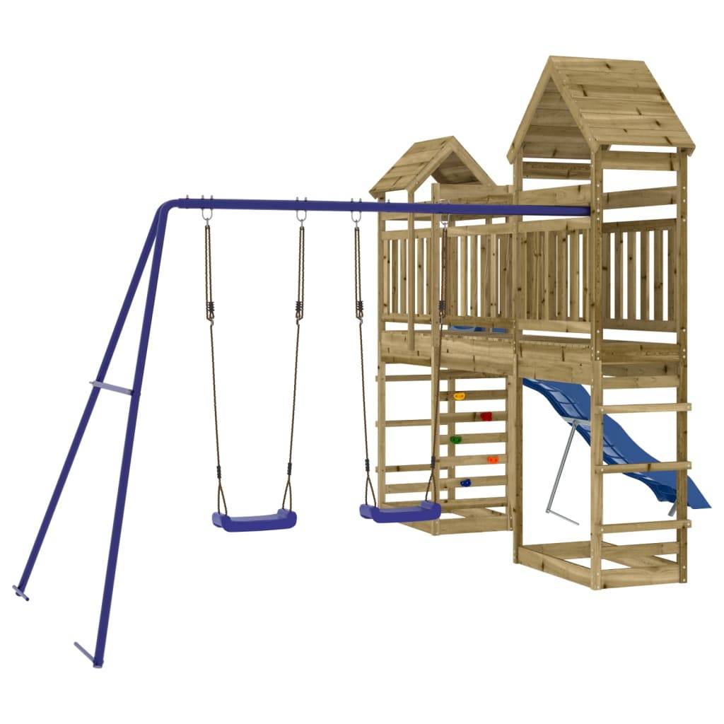 Helloshop26 - Aire de jeux d'extérieur balançoires toboggan portiques robuste jeux jardin 492 x 360 x 264 cm bois de pin imprégné - Image 1