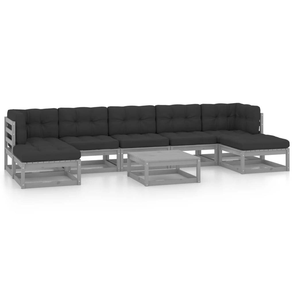 Helloshop26 - Salon de jardin meuble d'extérieur ensemble de mobilier 8 pièces avec coussins gris bois de pin massif - Image 1