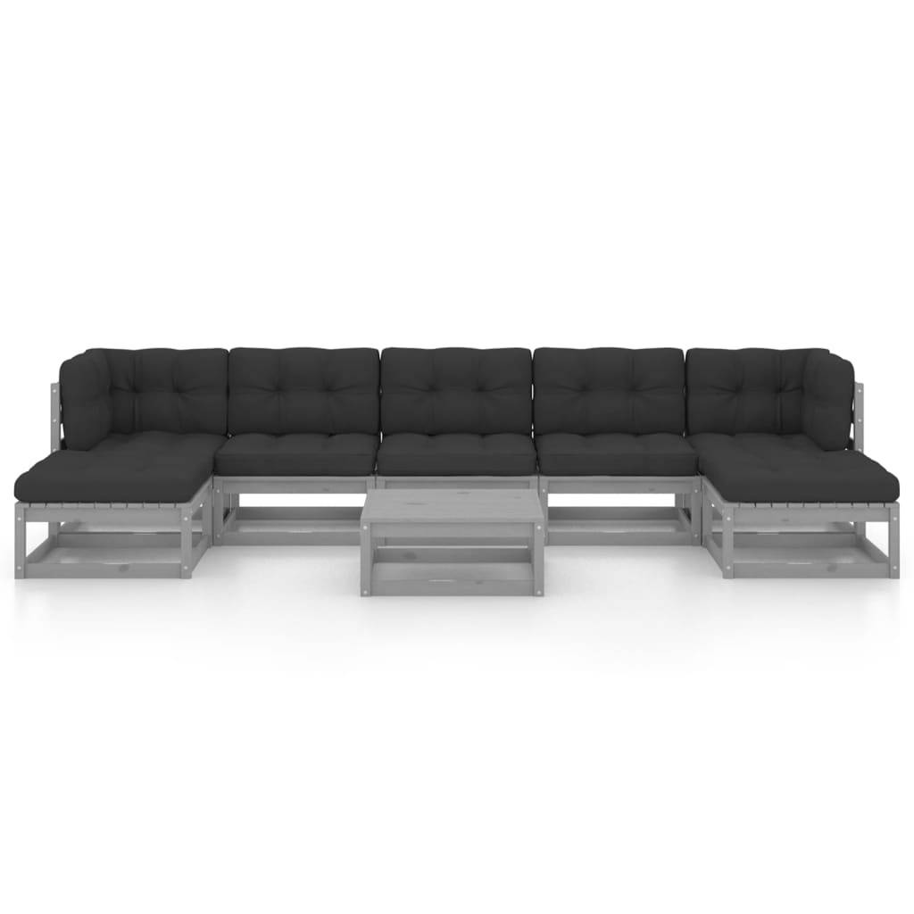 Helloshop26 - Salon de jardin meuble d'extérieur ensemble de mobilier 8 pièces avec coussins gris bois de pin massif - Image 2