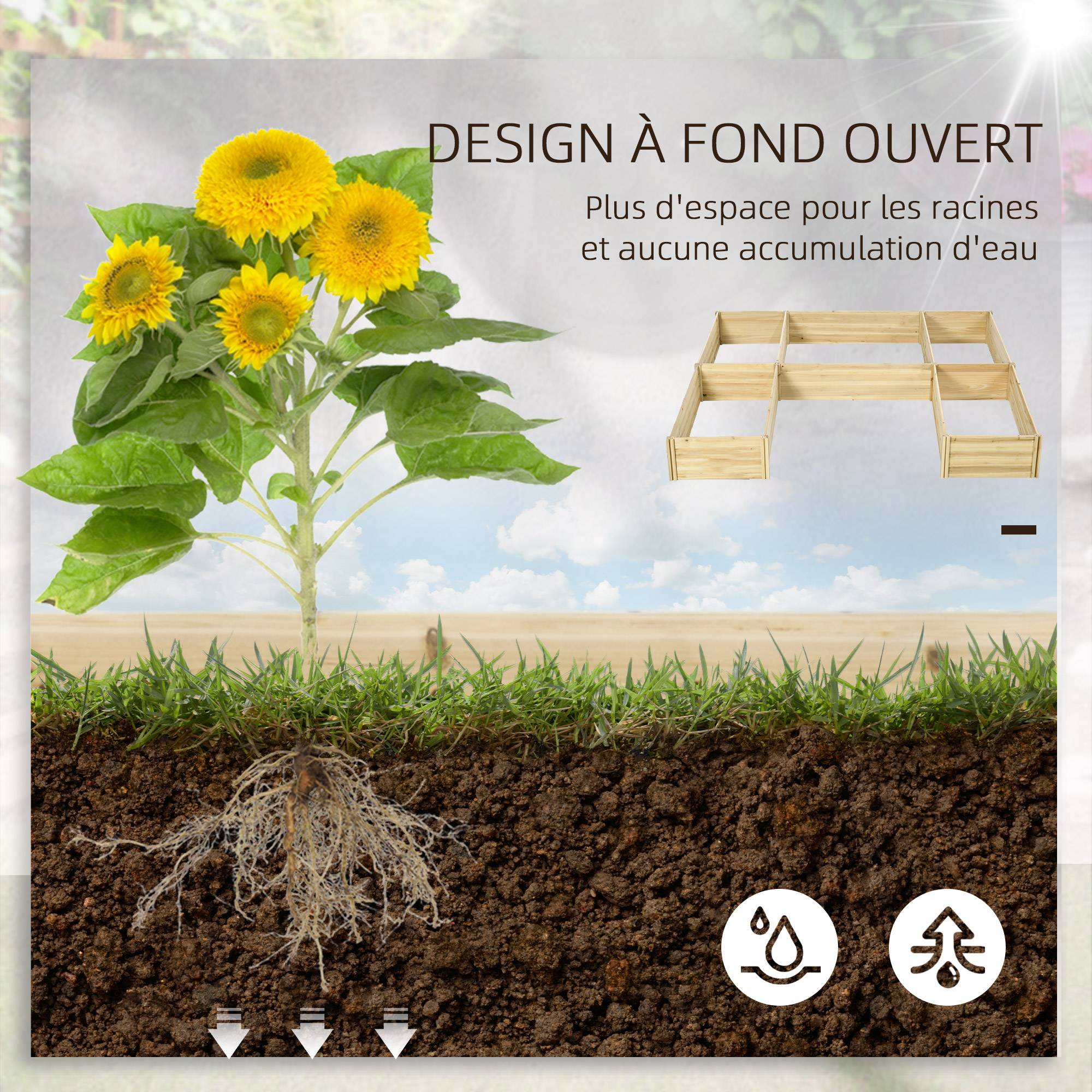 Carré potager bois de sapin naturel 230 x 230 x 28 cm - PANGIVO - Image 8