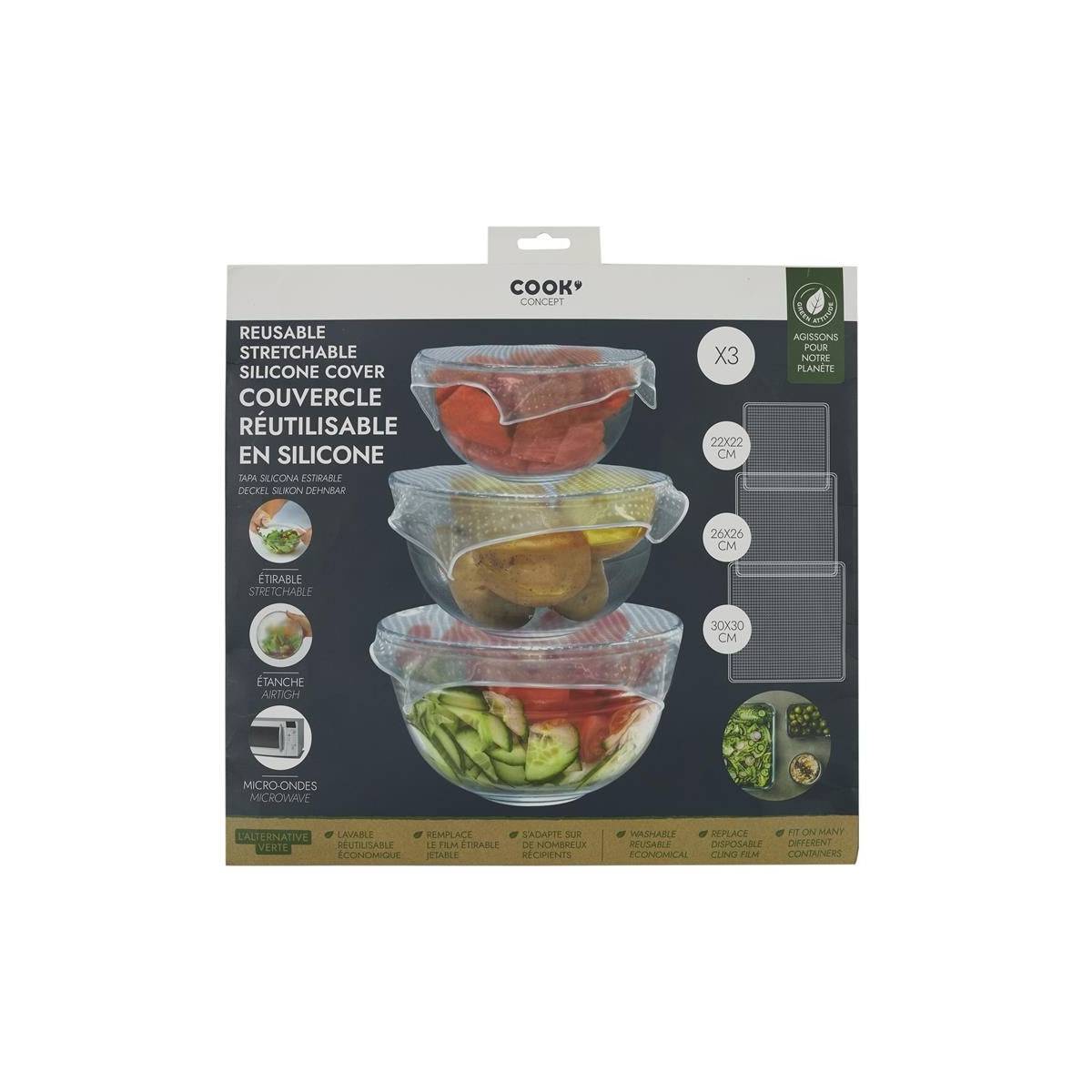 Cook Concept - Lot de 3 Couvercles "Réutilisable" 30cm Transparent - Image 2