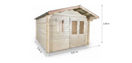 Habrita - Abri Madriers bois massif - 42 mm - surface extérieur 12,78 m2 - Toit double pente - couverture Bac acier - Image 4